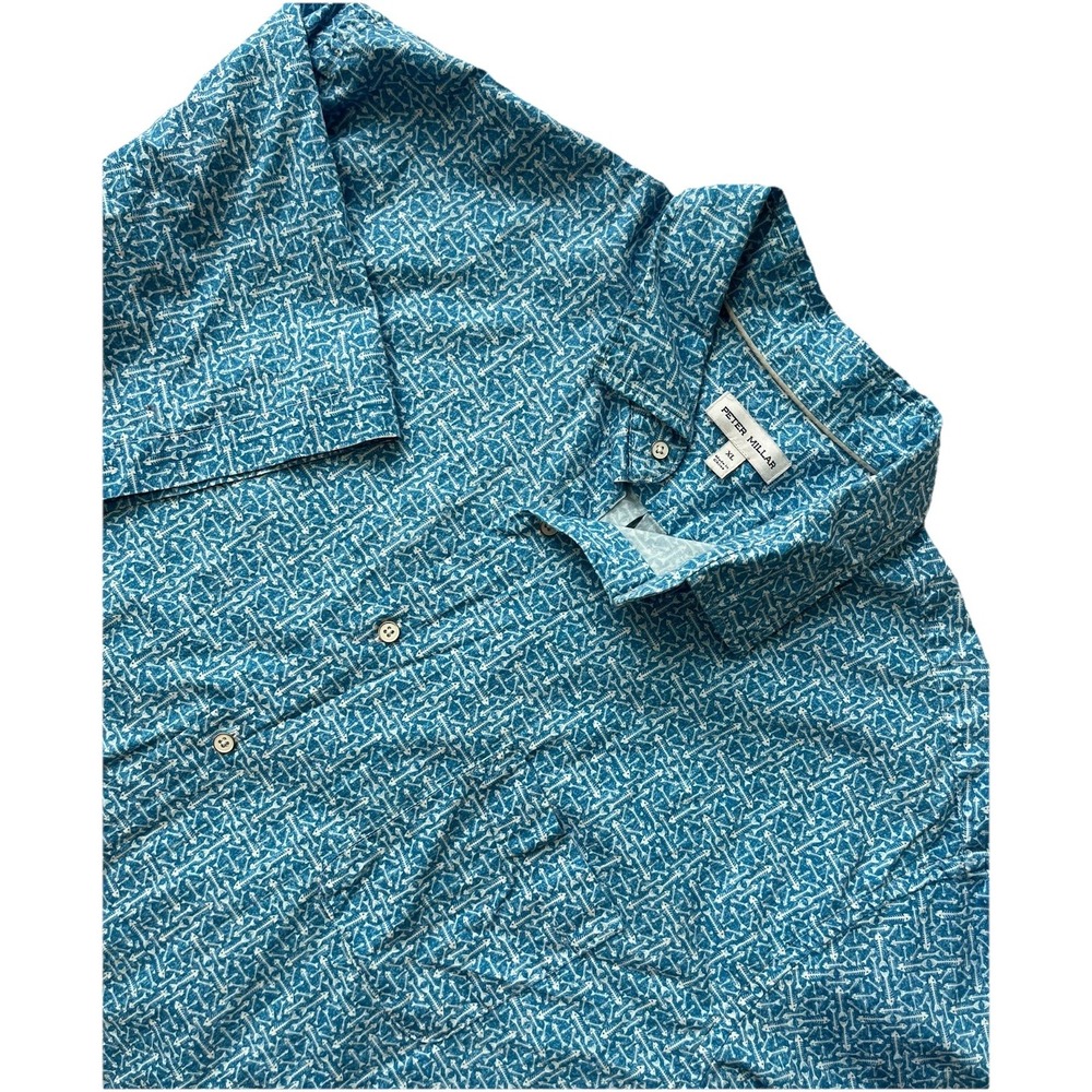 Peter Millar Shirt Men's XL Fish Bones All Over Print Stretch Casual Button Down